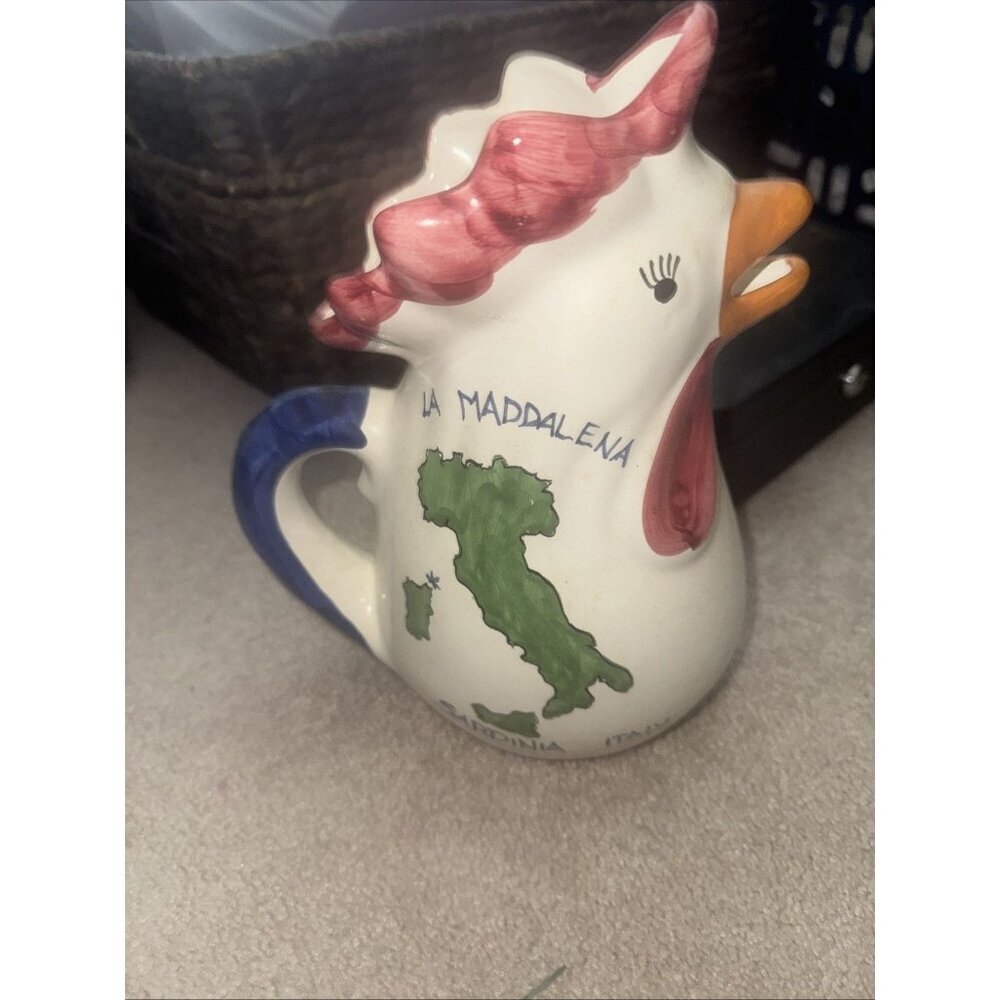 Whimsical Hand Painted Made In Italy Chicken Pitcher, 8 Inches Tall - Picture 2 of 3